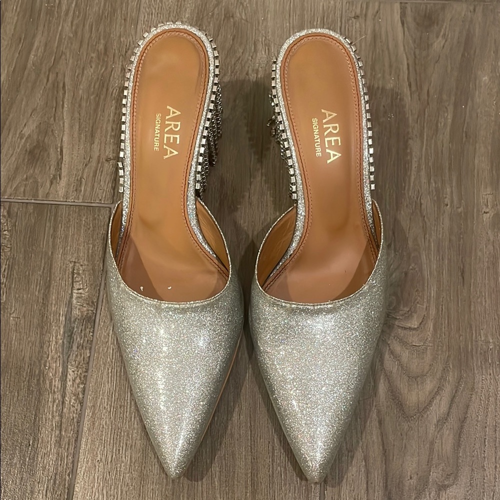 Area Silver Kitten Heels with Fringe
